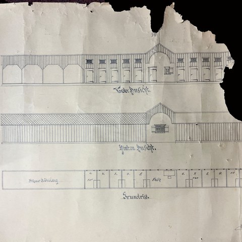Plan für die Gebäulichkeiten der Badeanstalt Glandenstein. (Quelle: Museum Appenzell). Vergrösserte Ansicht