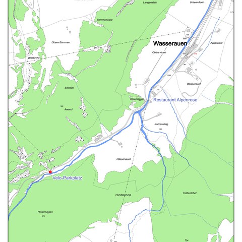 Bild 2 Übersichtskarte mit Standort Velo-Parkplatz. Vergrösserte Ansicht