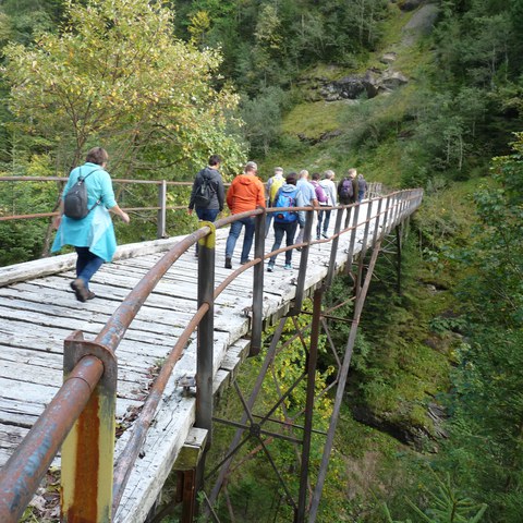 Über die alte Eisenbrücke zu wandern faszinierte die Gruppe / Foto: Jasmin Ebneter. Vergrösserte Ansicht